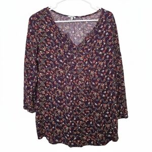 Sonoma Multicolor Floral V-Neck Long Sleeve Top